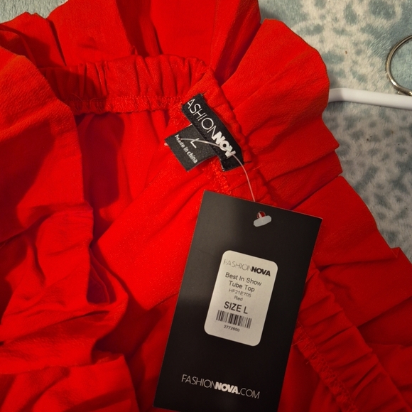 Red Strapless Ruffle Top - Picture 3 of 5